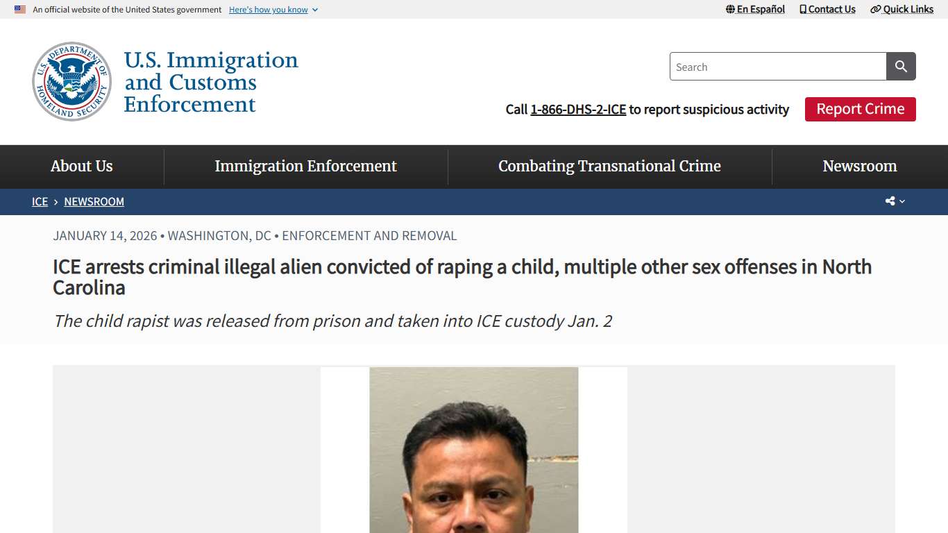 ICE arrests criminal illegal alien convicted of raping a child, multiple other sex offenses in North Carolina | ICE