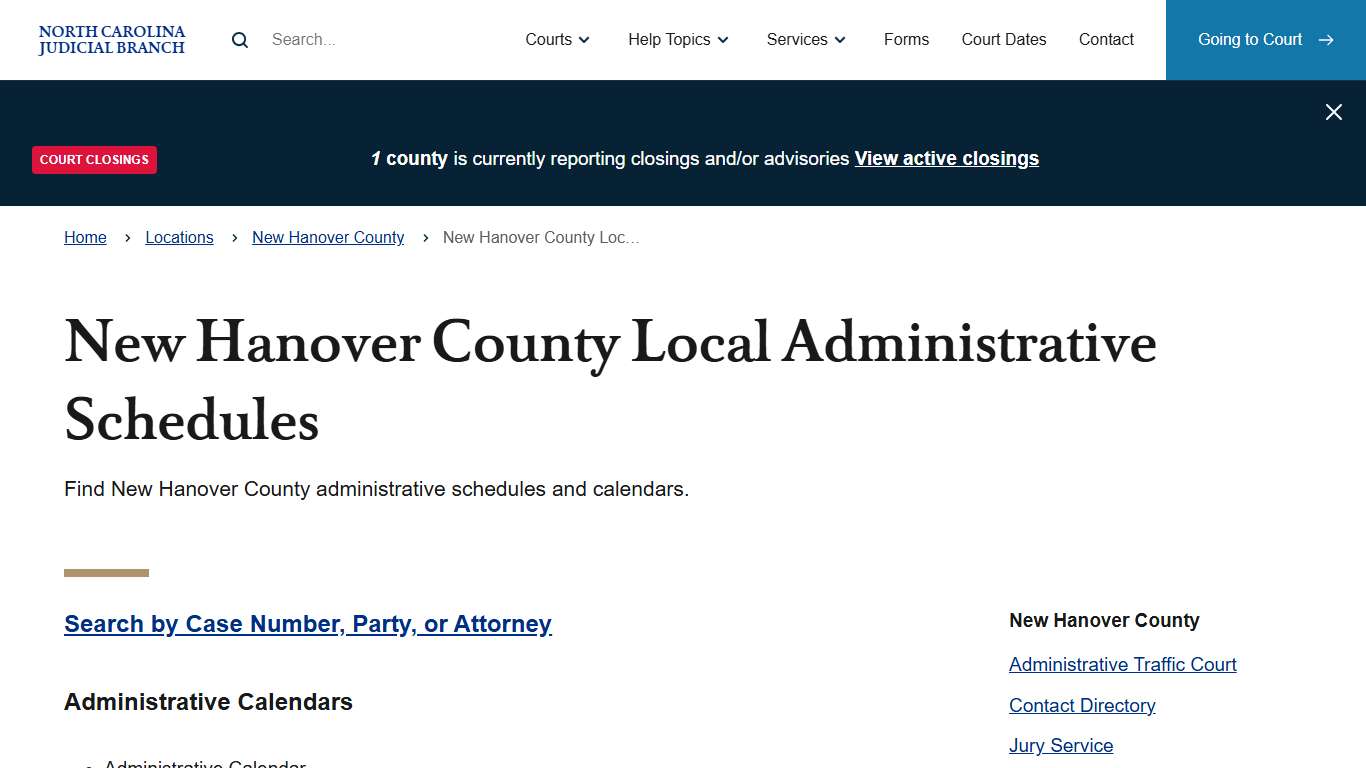 New Hanover County Local Administrative Schedules | North Carolina Judicial Branch